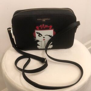 Karl Lagerfeld Black Crossbody Bag with Graphic Design